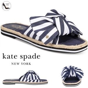 Kate Spade Caliana Stripe Slide Sandal Navy White Flat Designer Summer Shoe 8.5